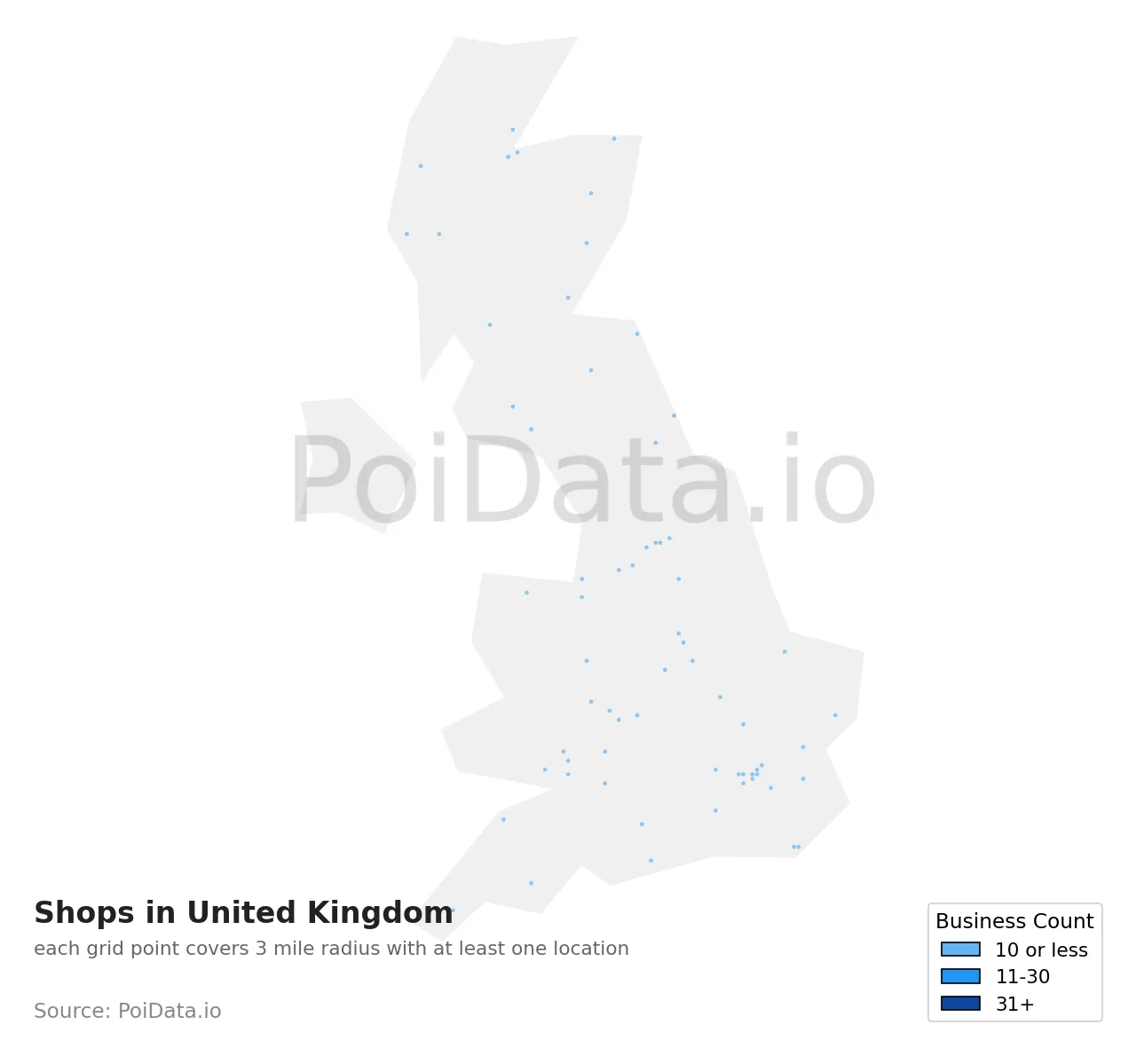 Shop density map for United Kingdom