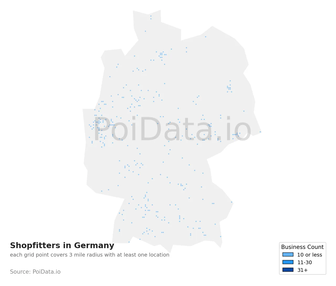 Shopfitter density map for Germany