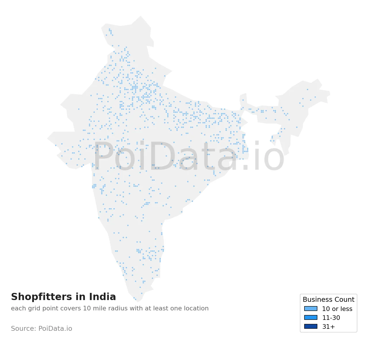 Shopfitter density map for India