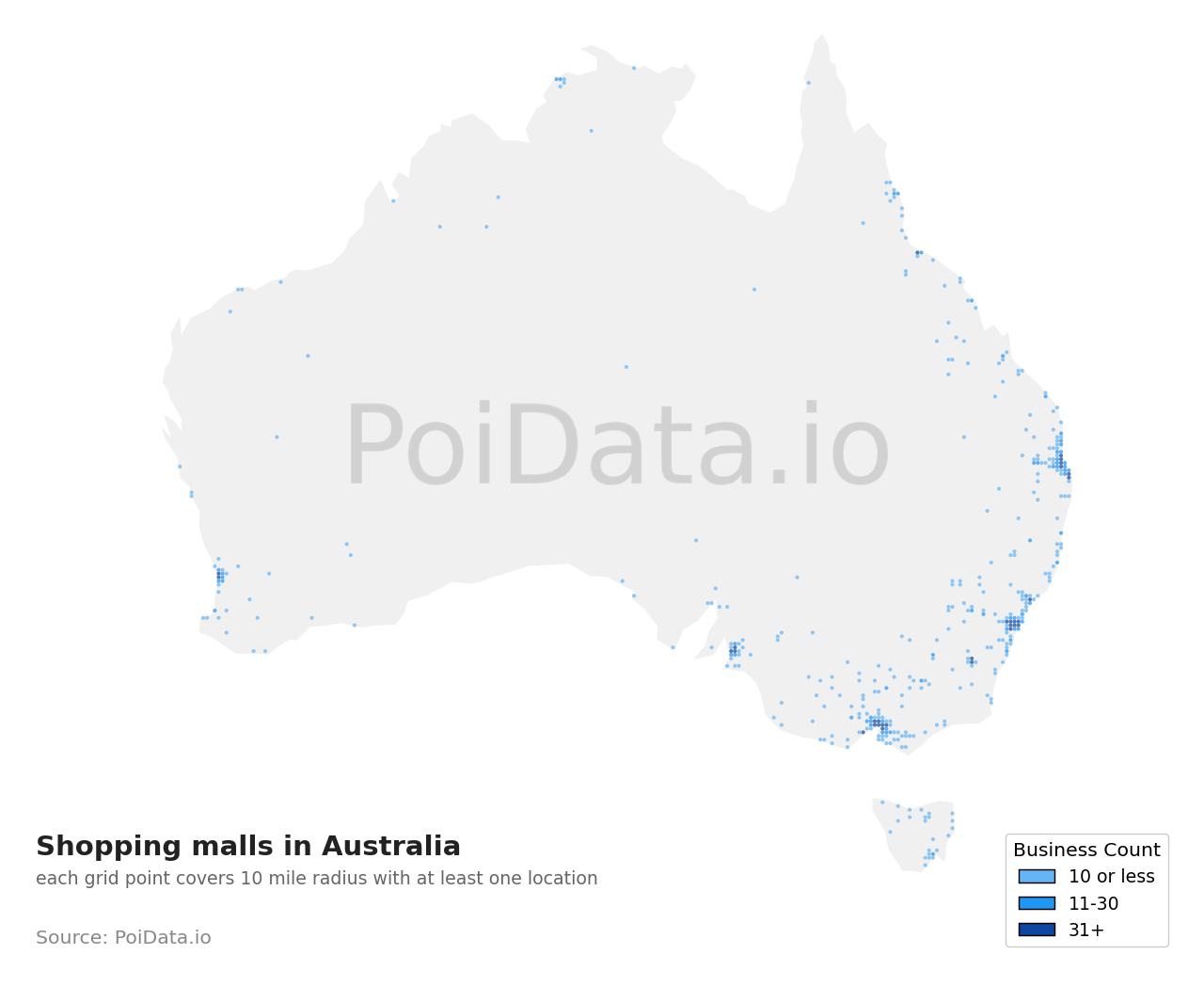 Shopping mall density map for Australia