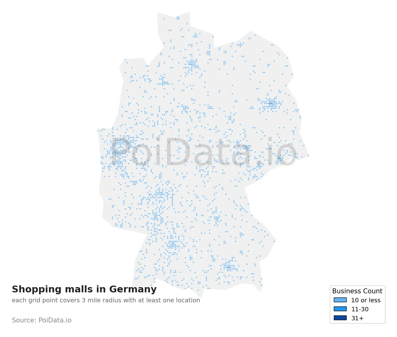 Shopping mall density map for Germany