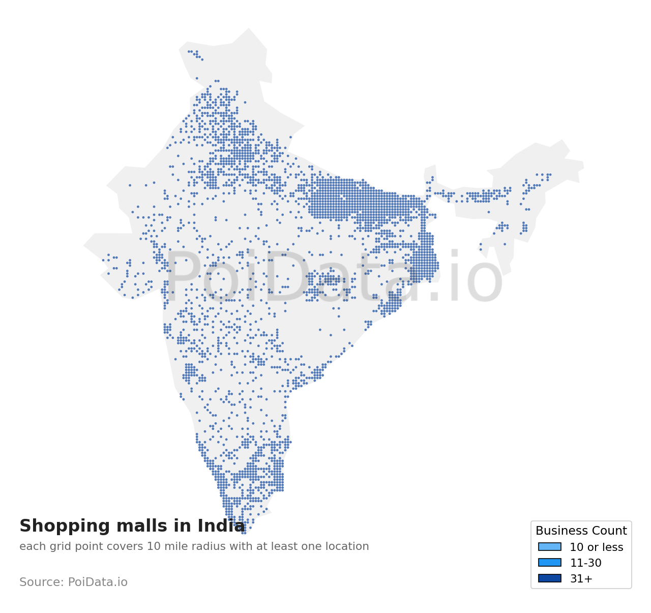 Shopping mall density map for India
