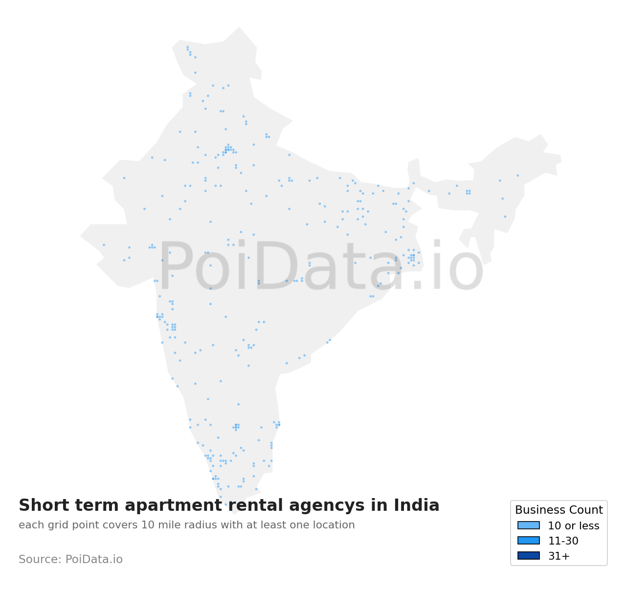 Short term apartment rental agency density map for India
