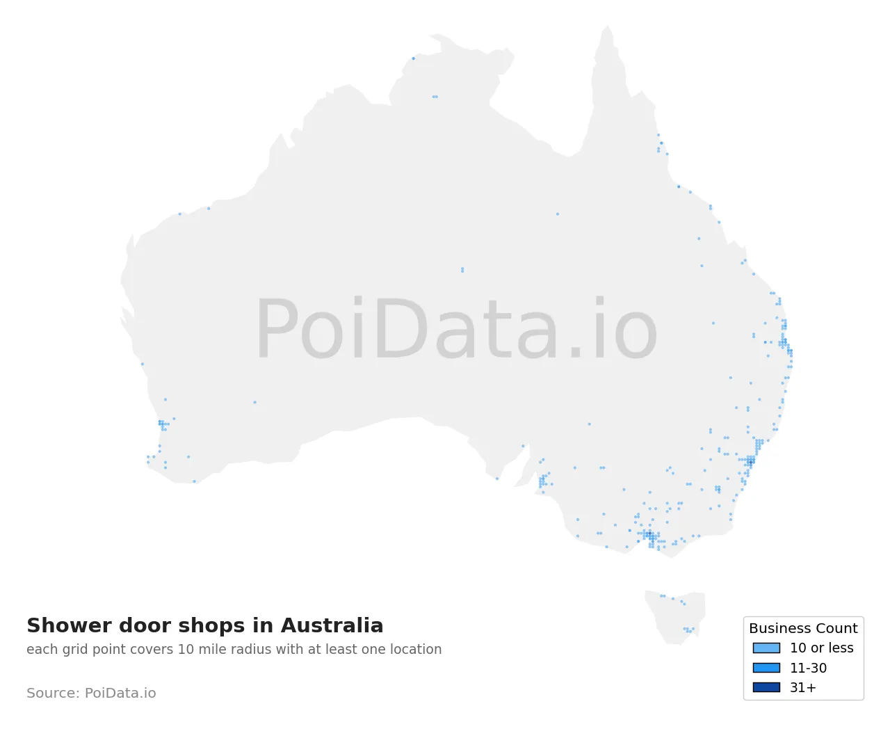Shower door shop density map for Australia