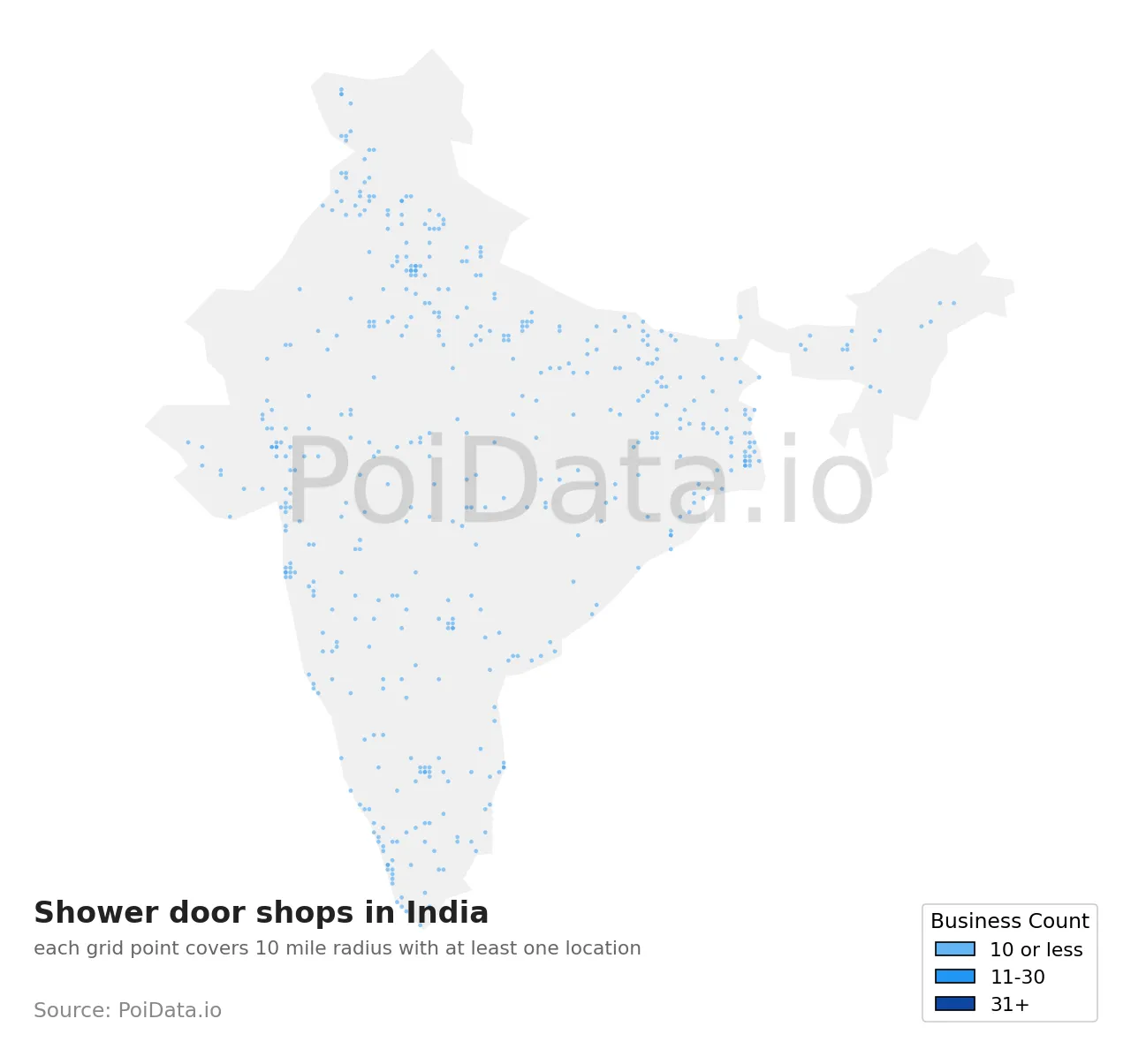 Shower door shop density map for India