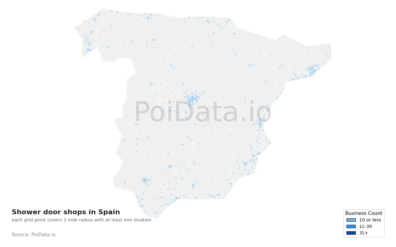 Shower door shop density map for Spain