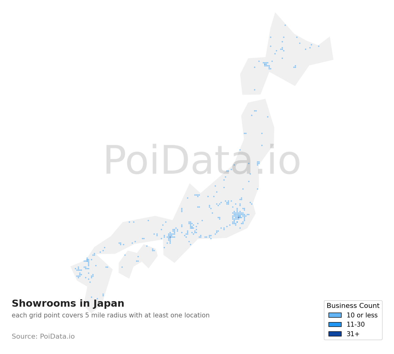Showroom density map for Japan