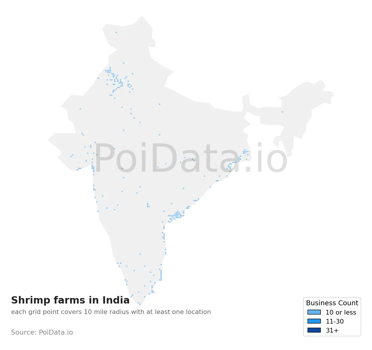 Shrimp farm density map for India