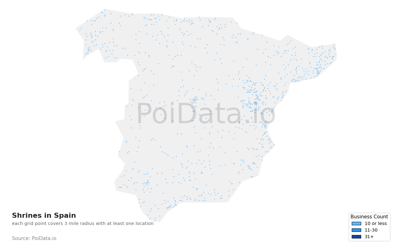 Shrine density map for Spain