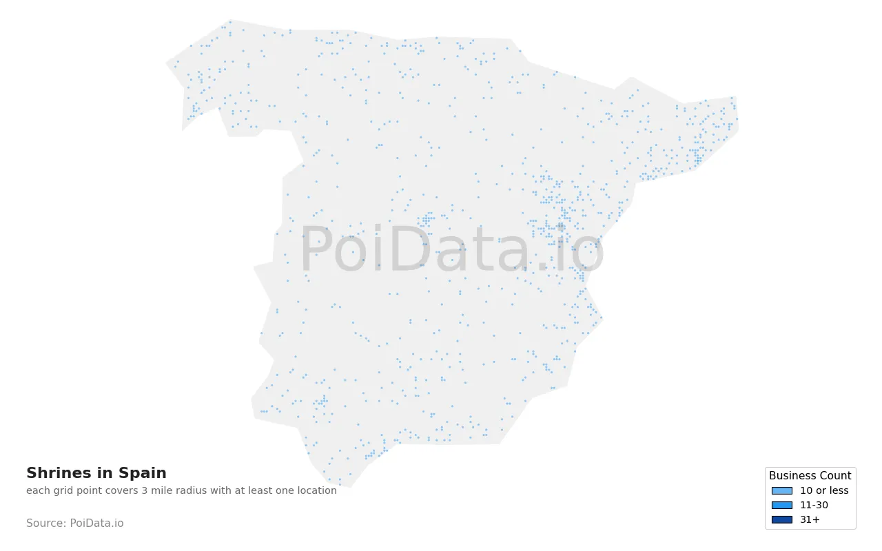 Shrine density map for Spain