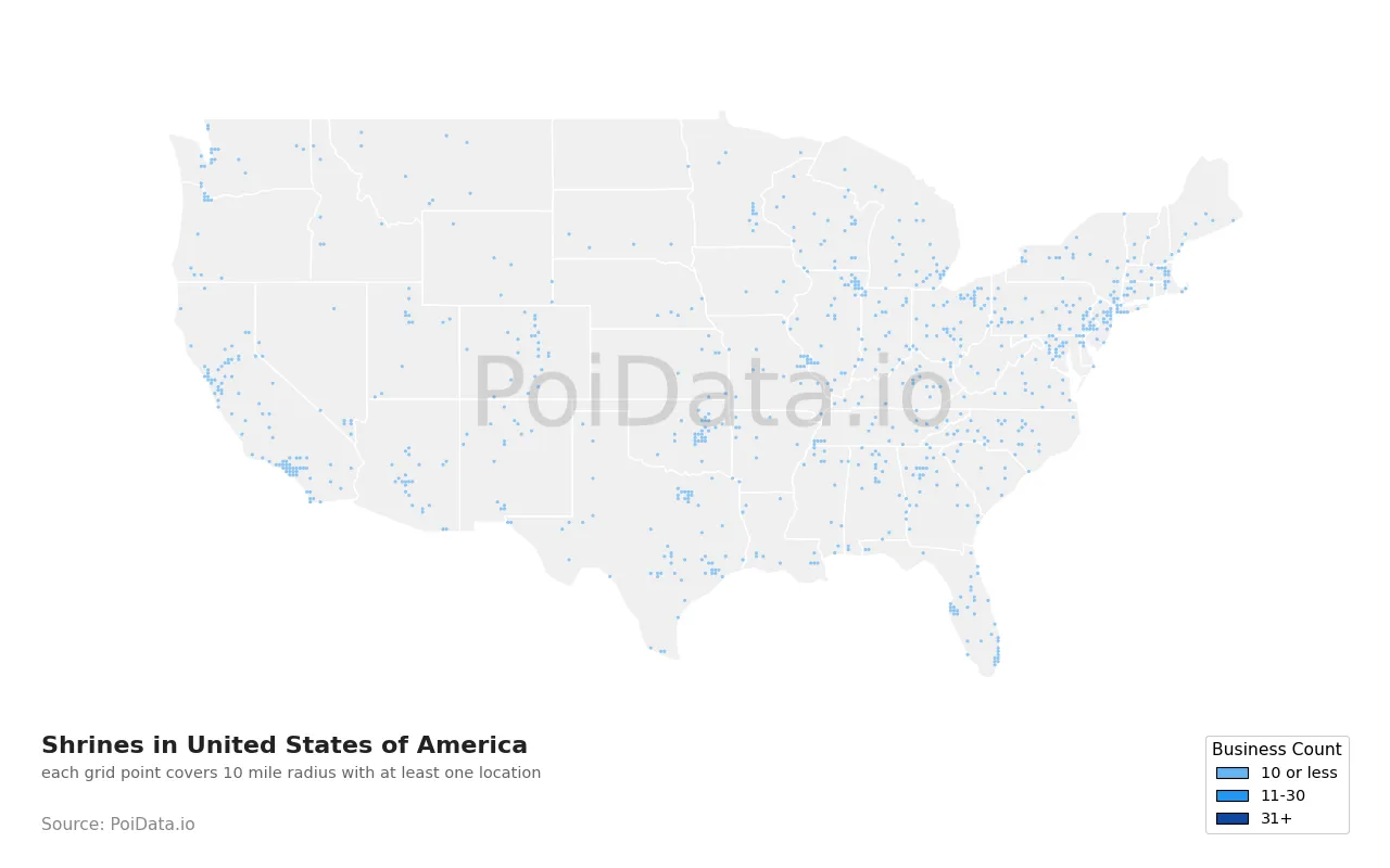 Shrine density map for United States