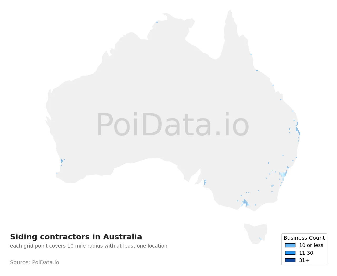 Siding contractor density map for Australia