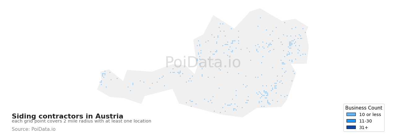 Siding contractor density map for Austria