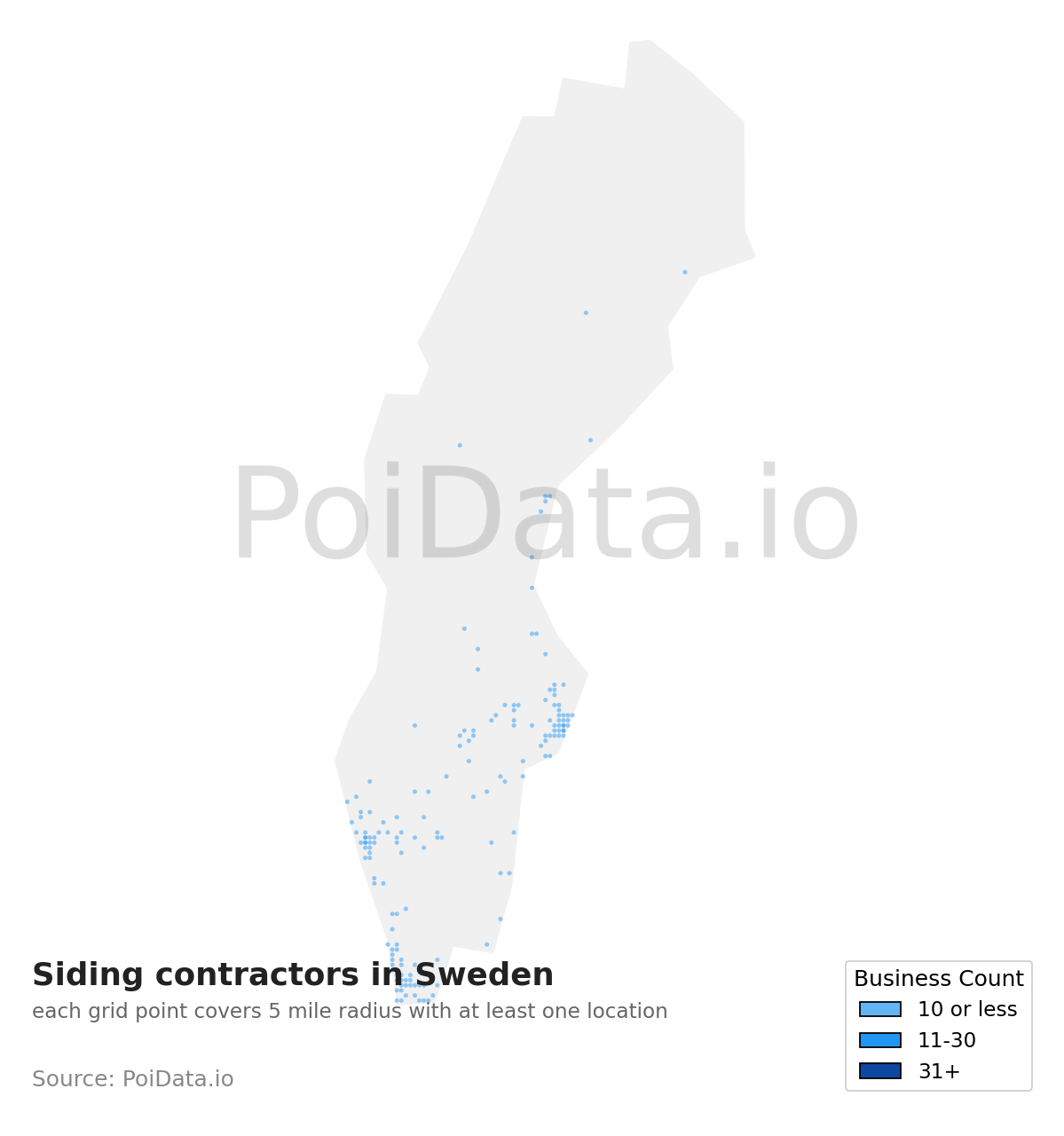 Siding contractor density map for Sweden