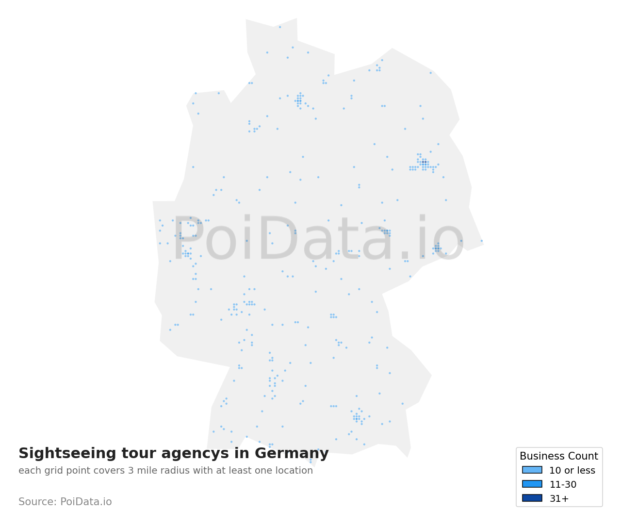 Sightseeing tour agency density map for Germany