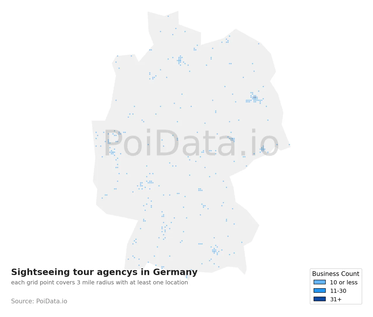 Sightseeing tour agency density map for Germany