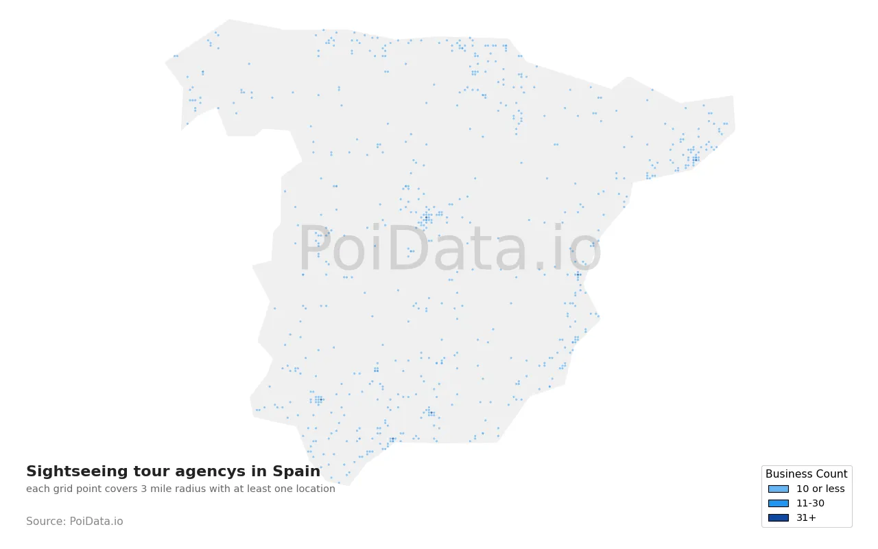 Sightseeing tour agency density map for Spain