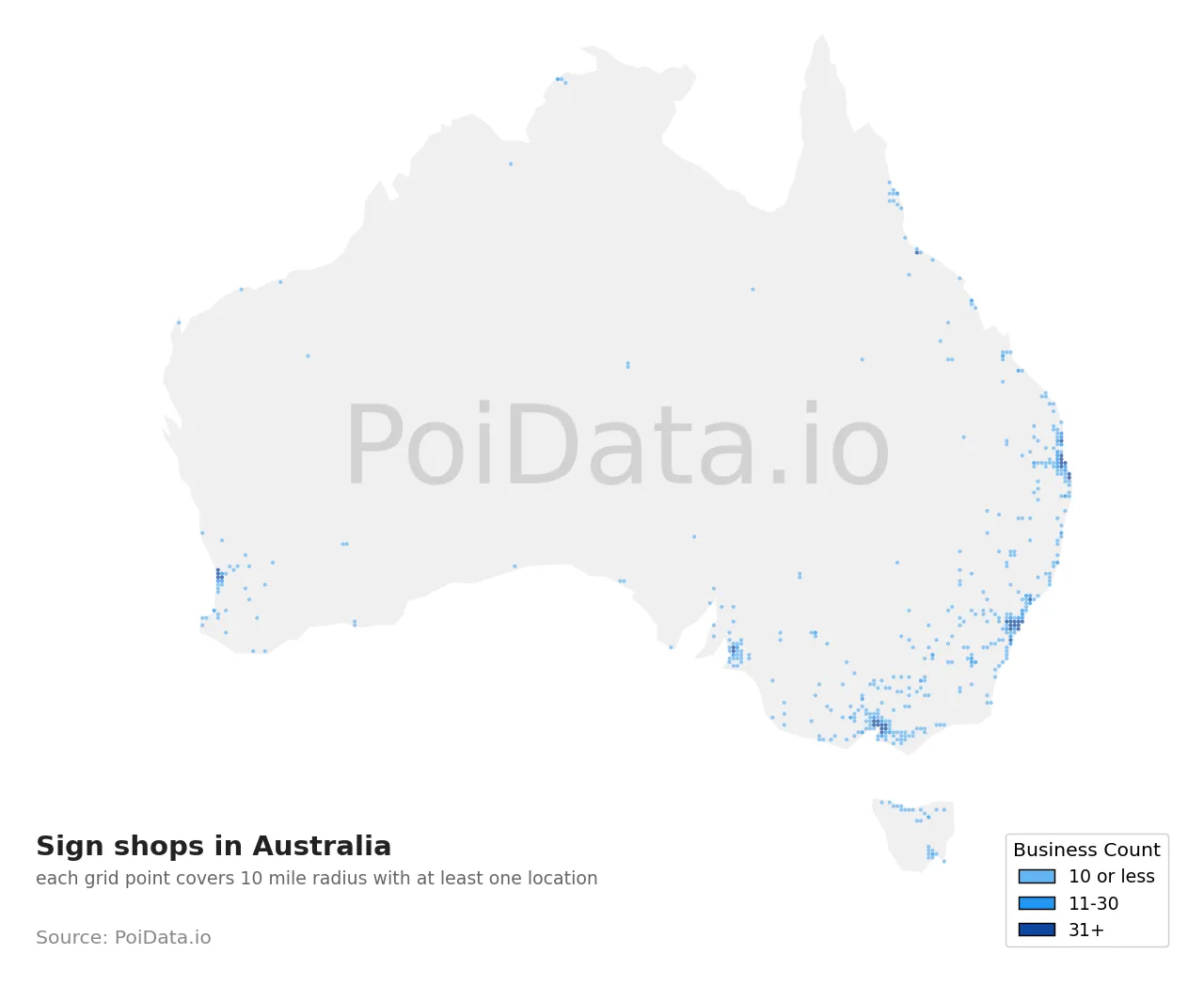 Sign shop density map for Australia