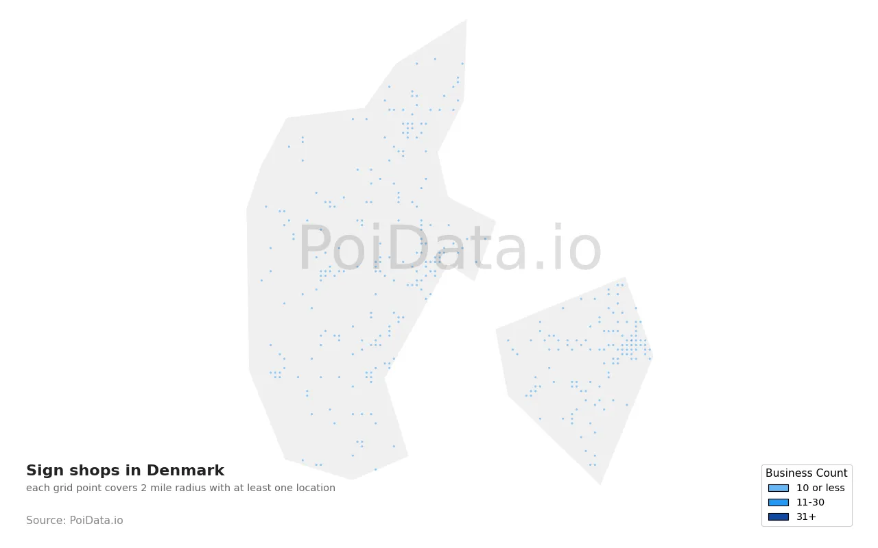 Sign shop density map for Denmark