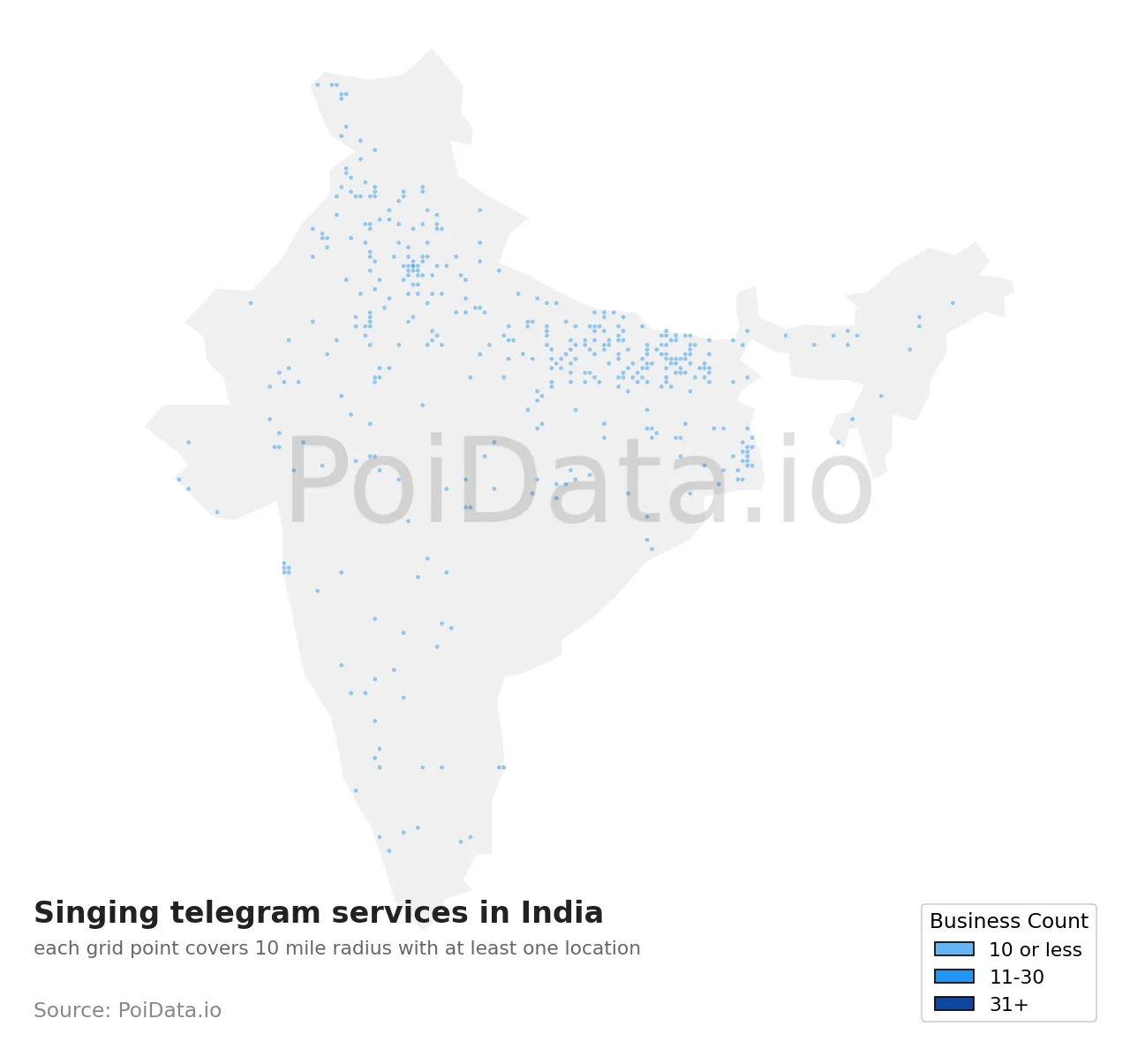 Singing telegram service density map for India