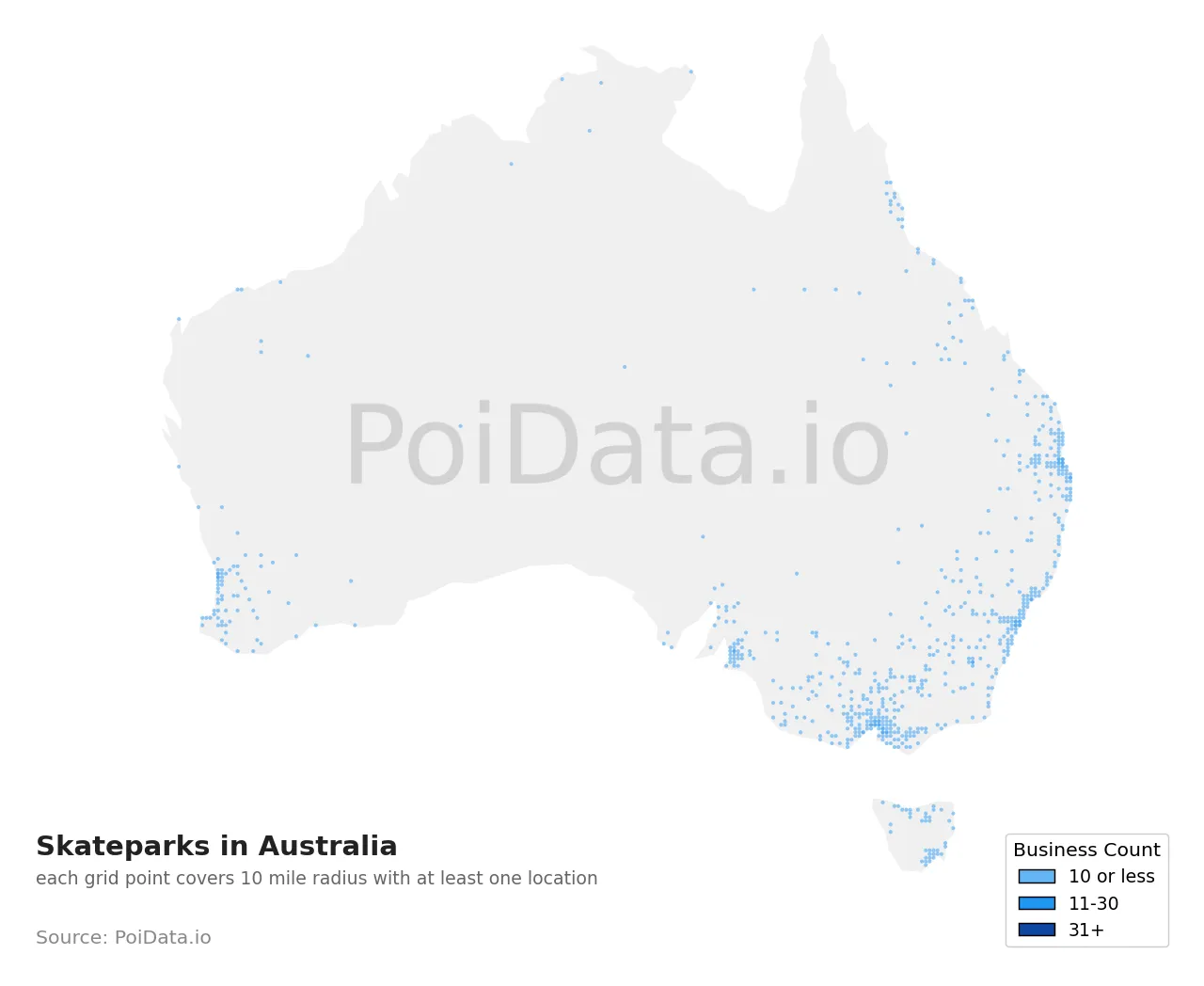 Skatepark density map for Australia