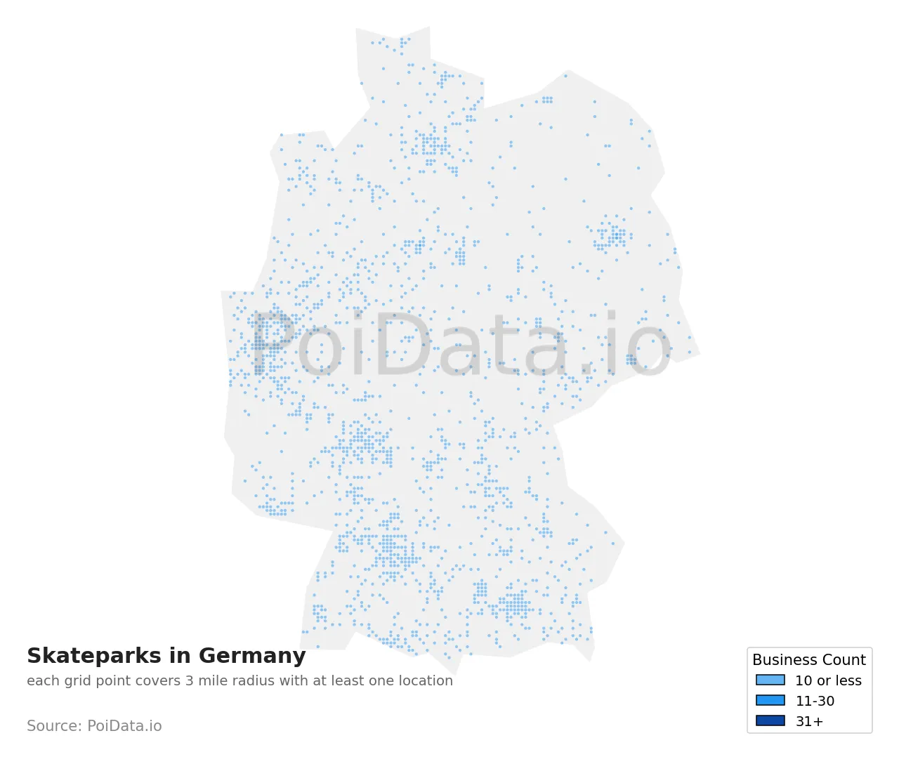 Skatepark density map for Germany