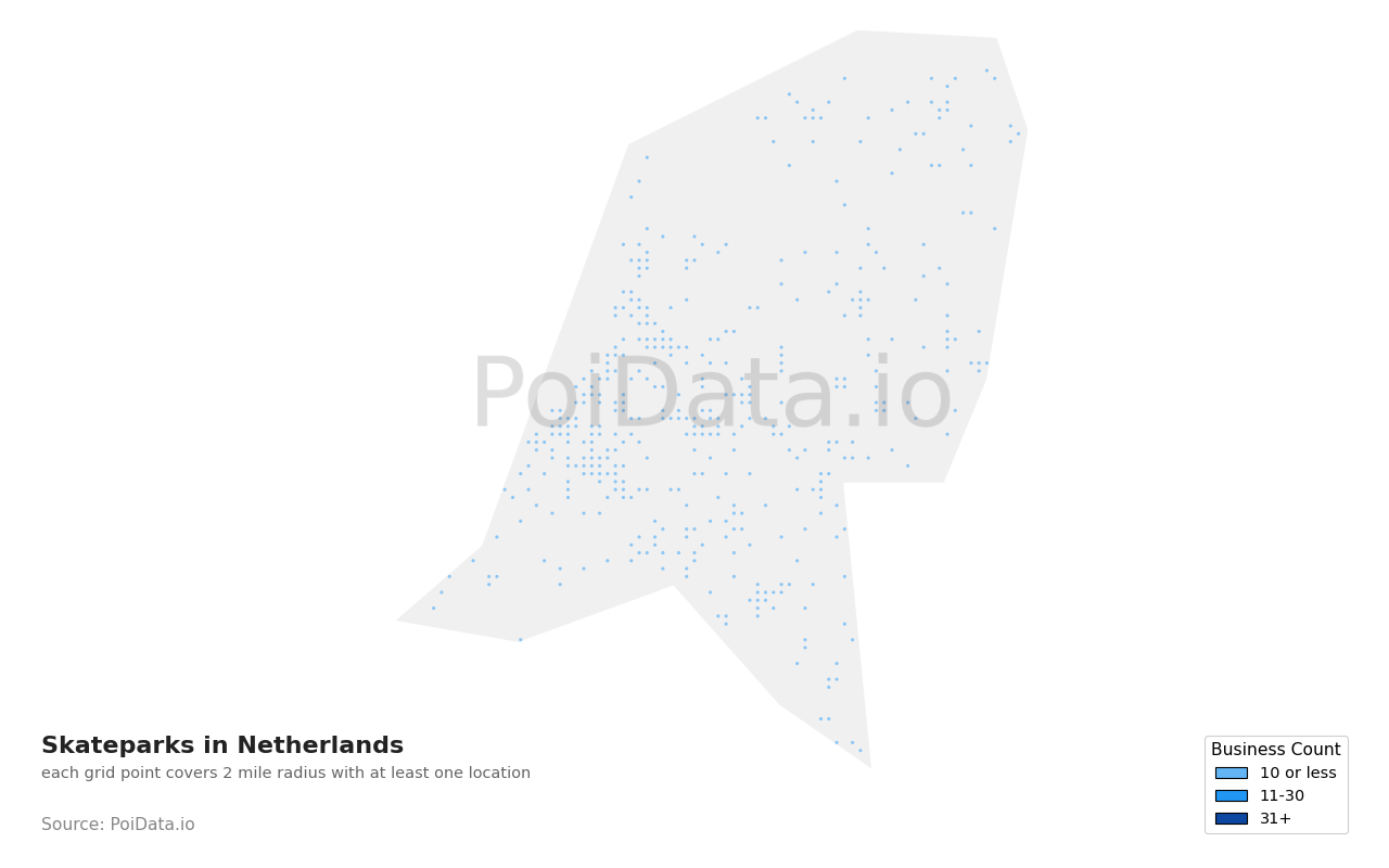 Skatepark density map for Netherlands