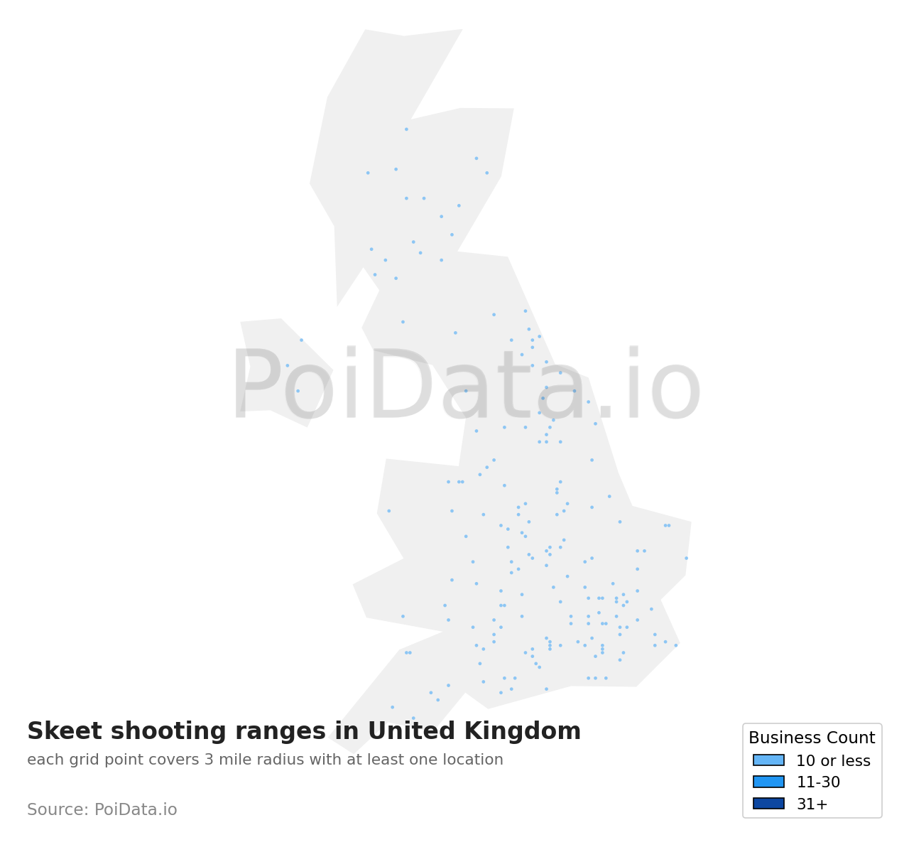 Skeet shooting range density map for United Kingdom