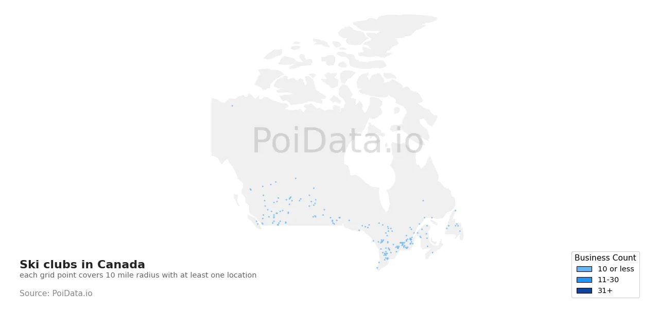 Ski club density map for Canada