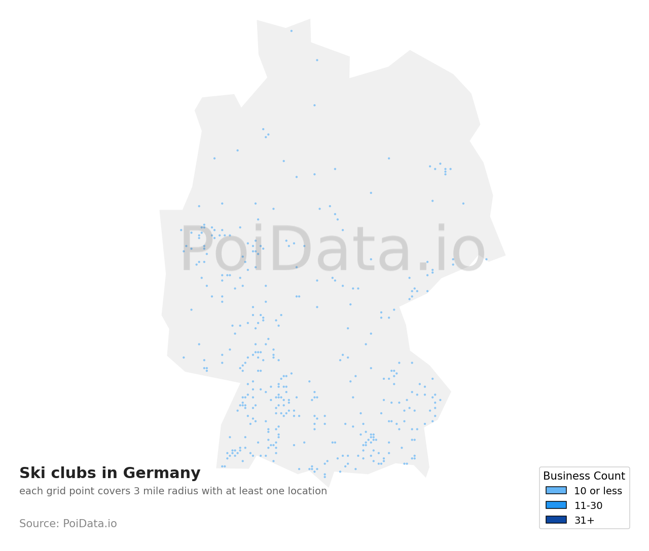 Ski club density map for Germany