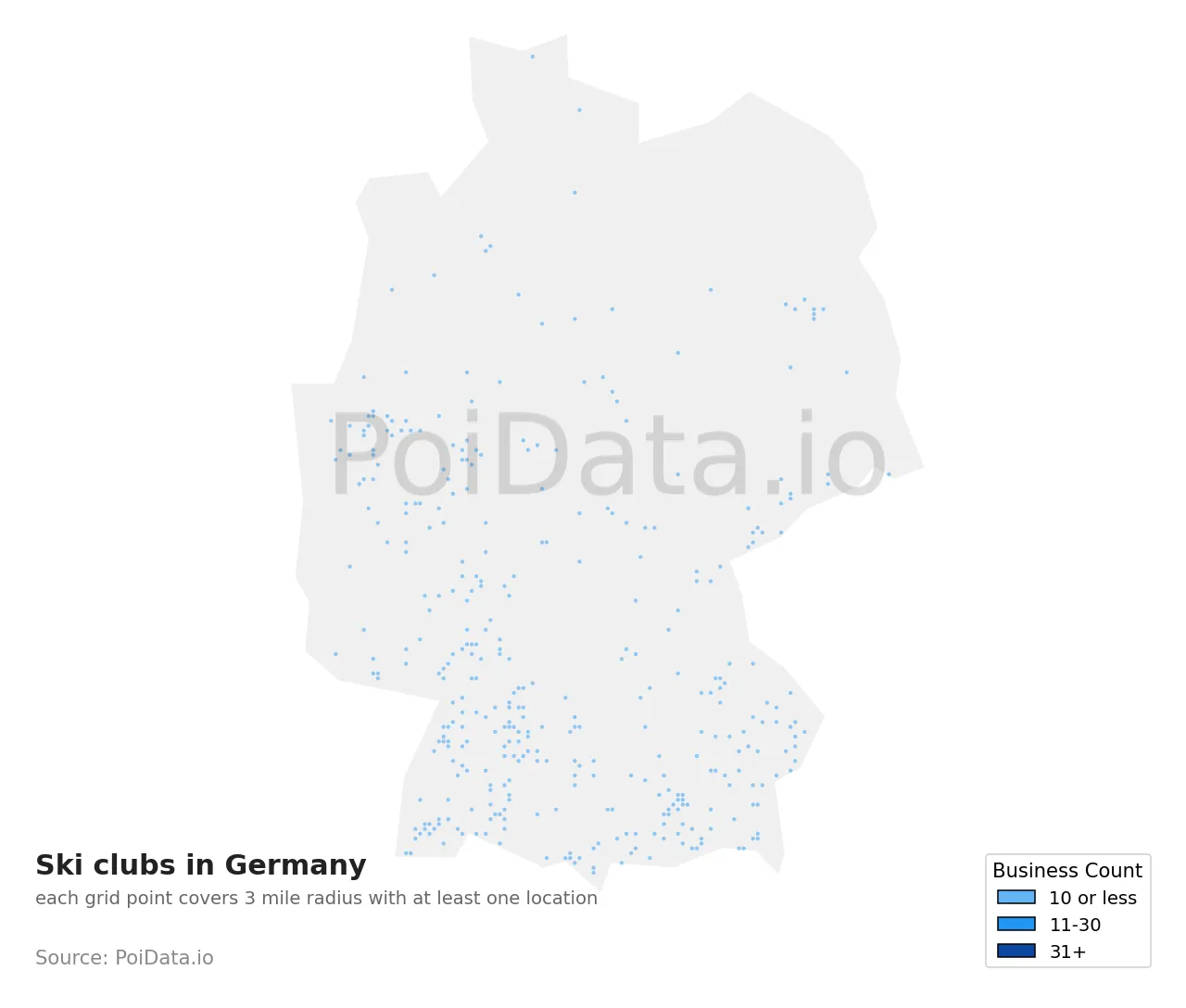 Ski club density map for Germany