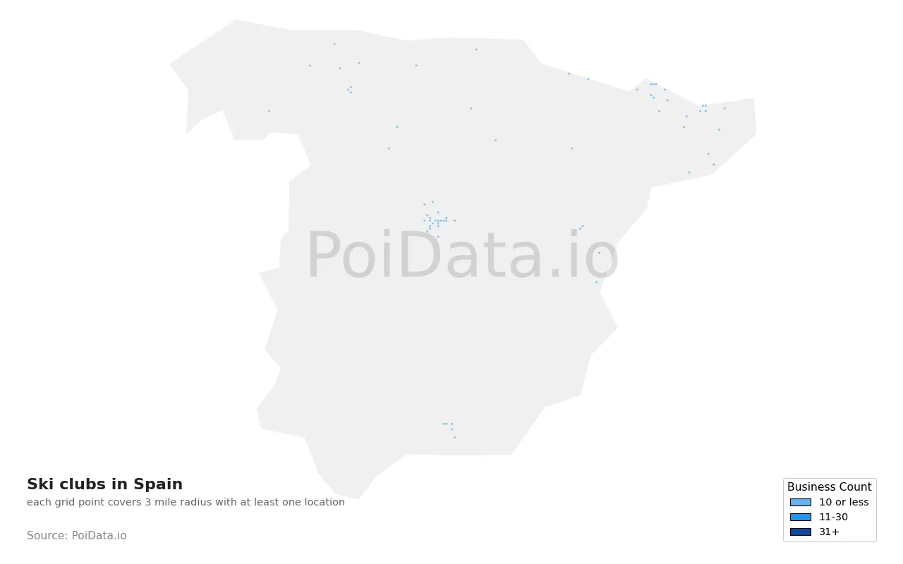Ski club density map for Spain