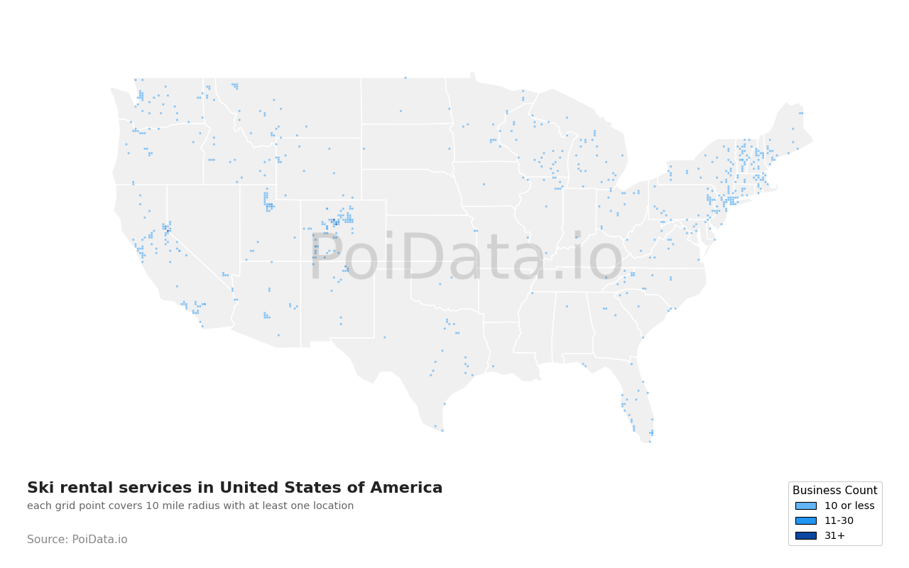 Ski rental service density map for Wisconsin, United States