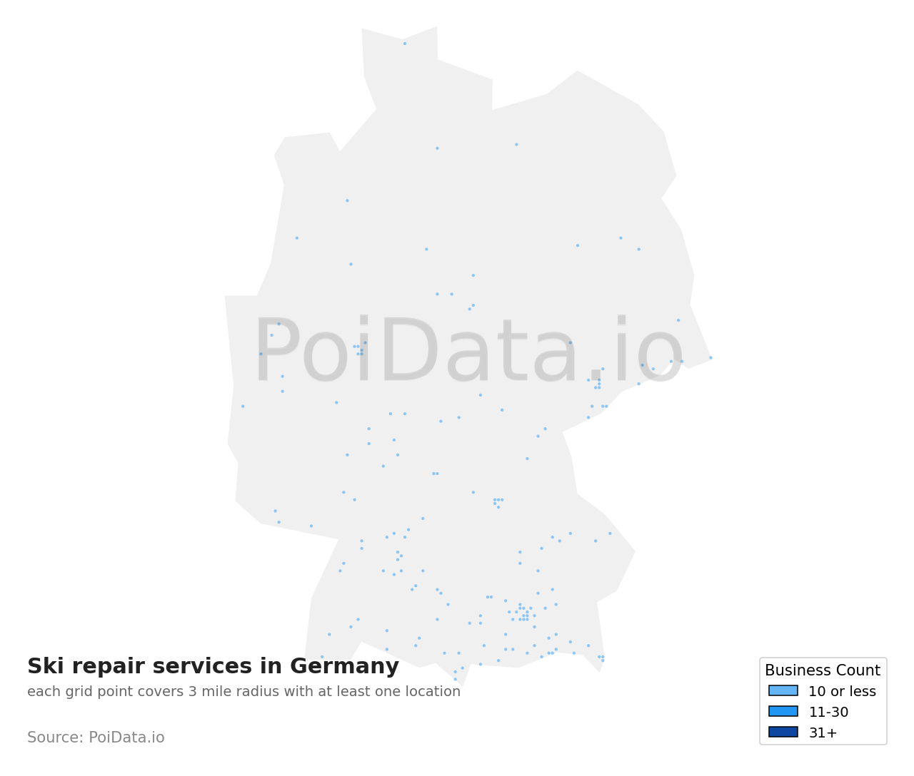 Ski repair service density map for Germany