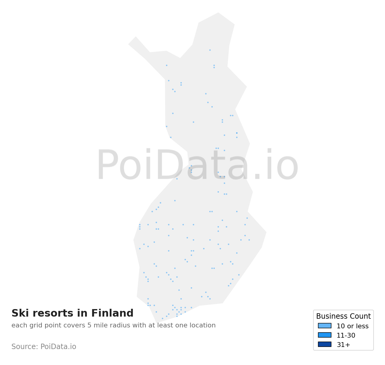 Ski resort density map for Finland
