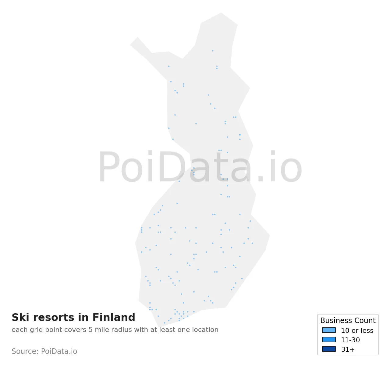 Ski resort density map for Finland