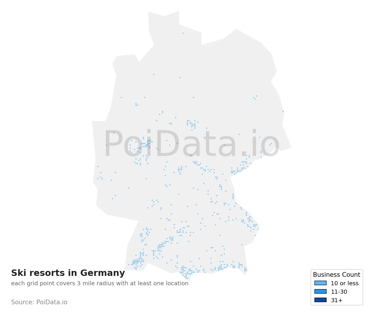 Ski resort density map for Germany