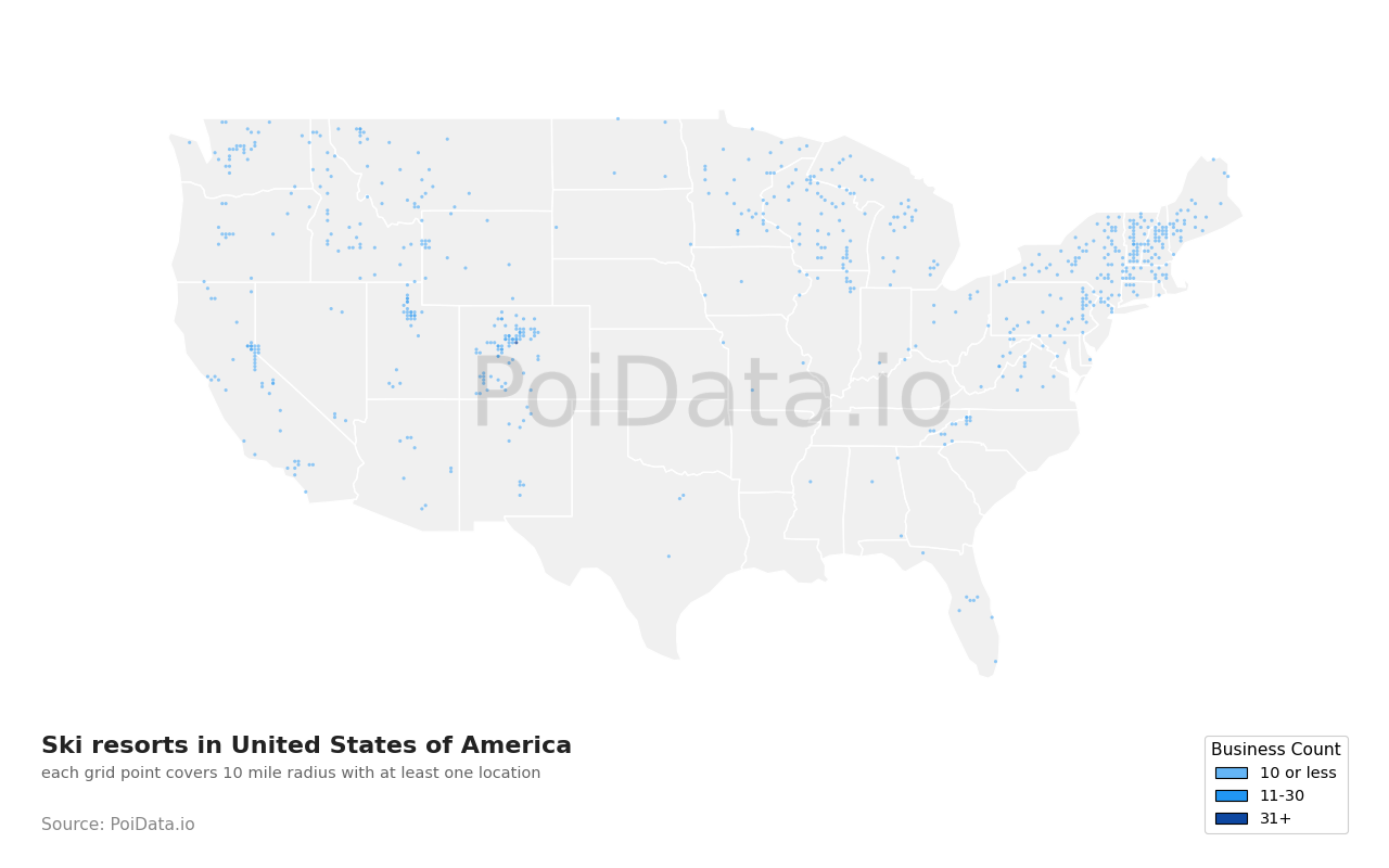Ski resort density map for Michigan, United States
