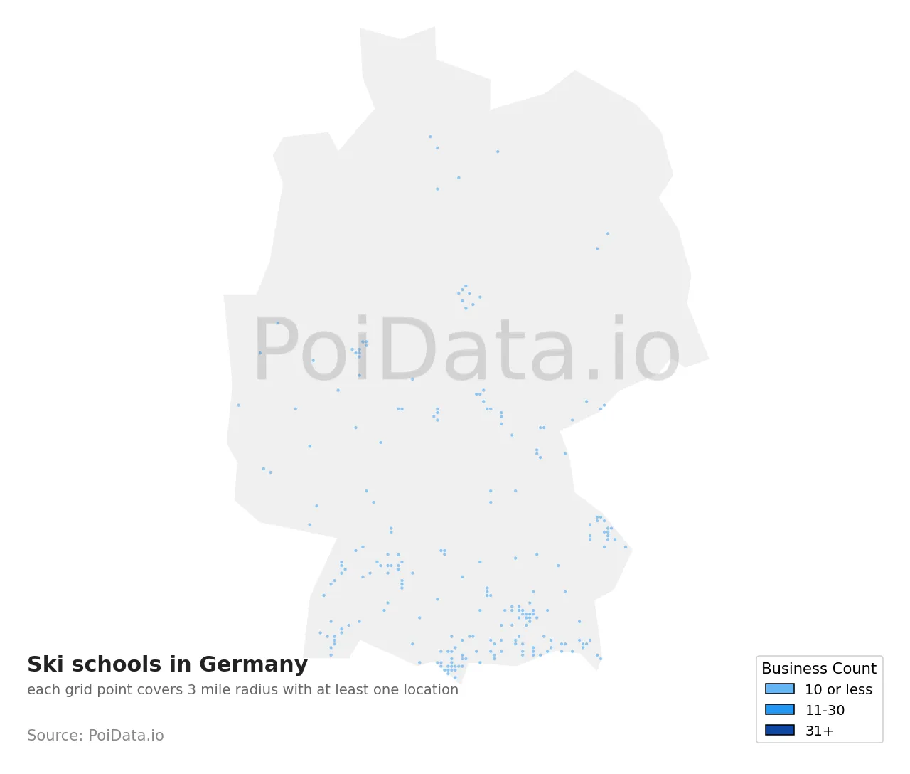 Ski school density map for Germany