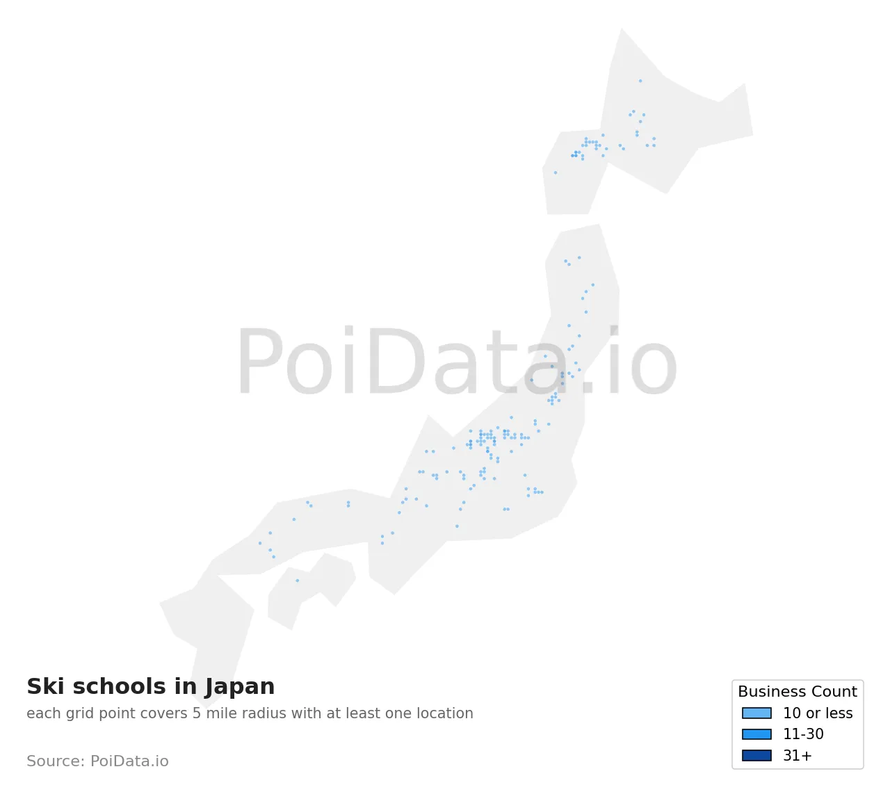 Ski school density map for Japan
