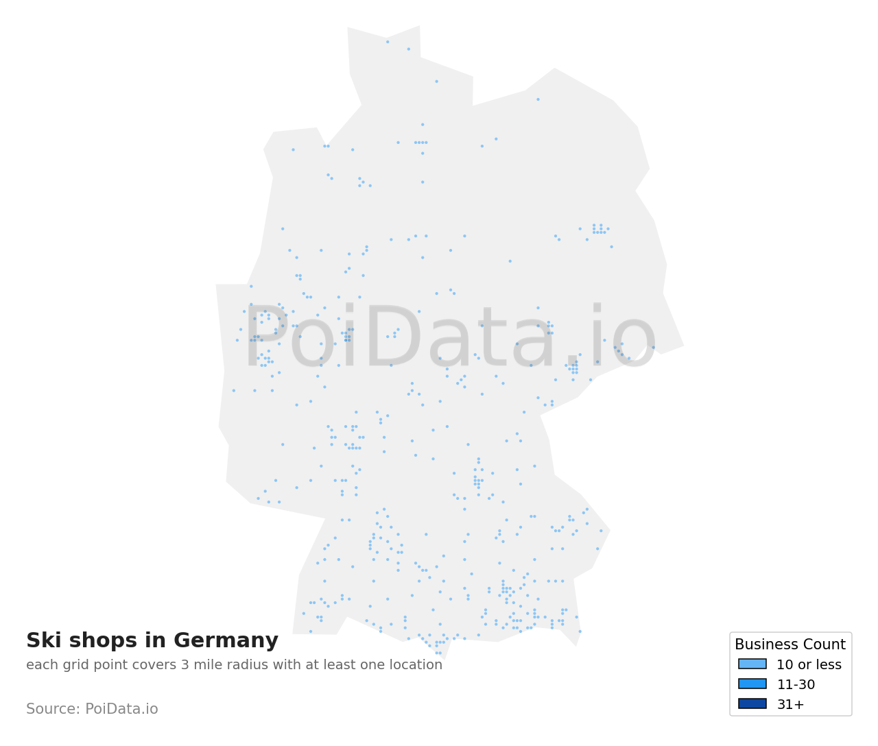 Ski shop density map for Germany