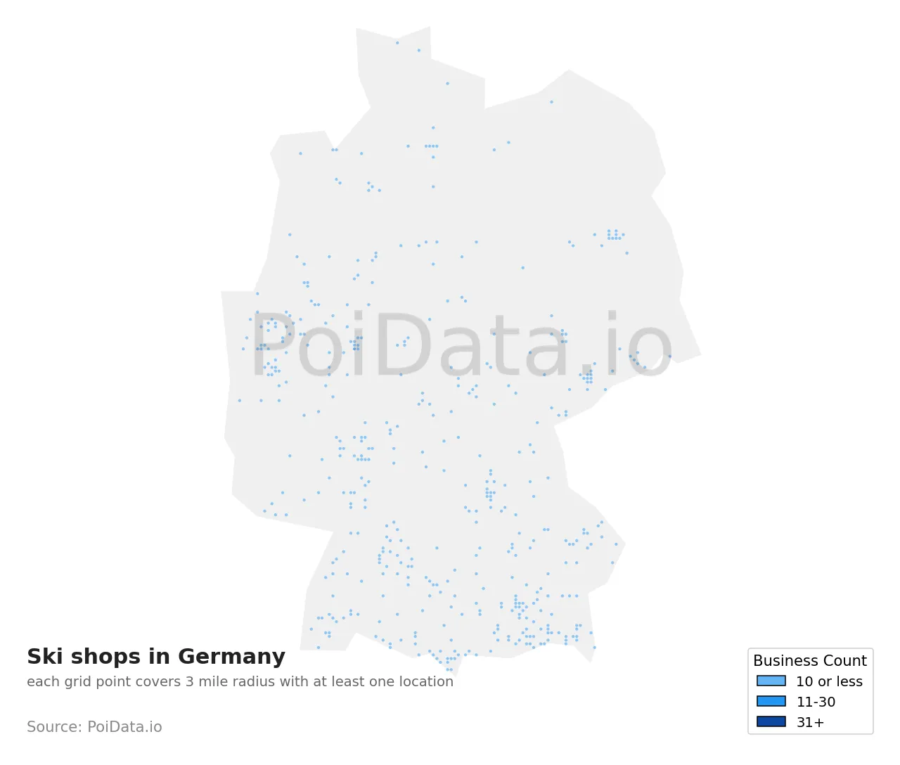 Ski shop density map for Germany