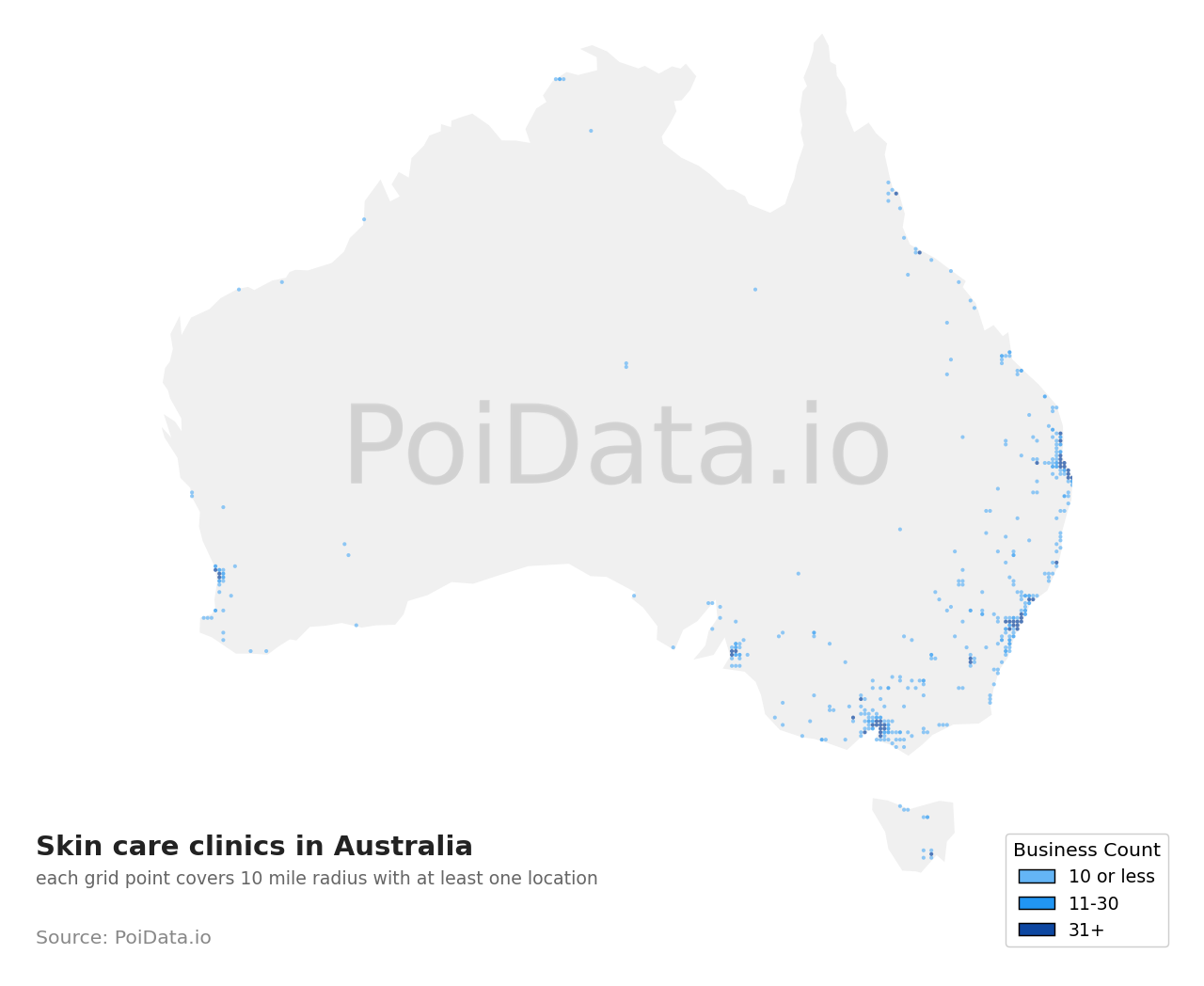 Skin care clinic density map for Australia