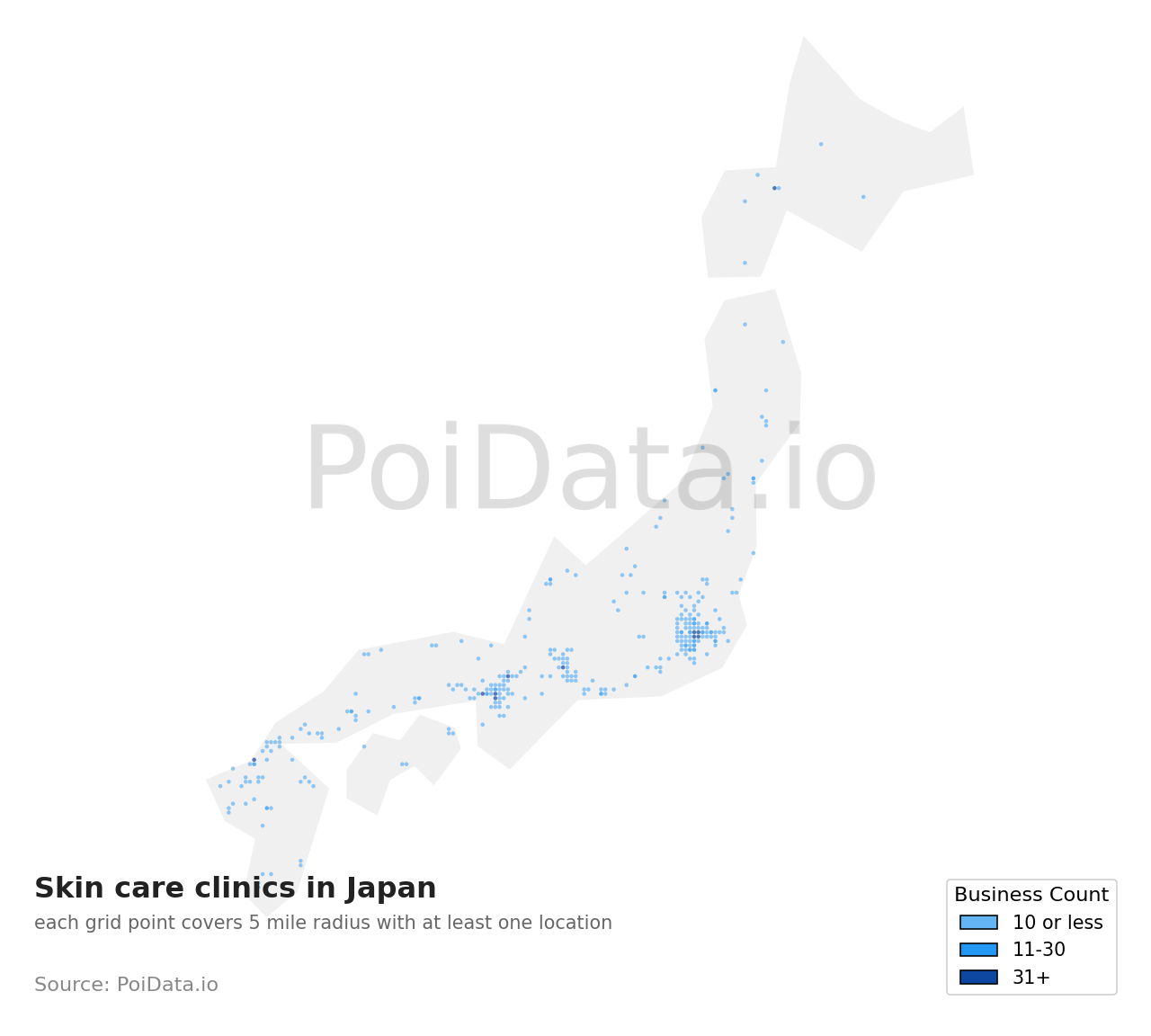 Skin care clinic density map for Japan