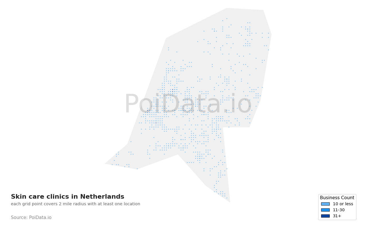Skin care clinic density map for Netherlands