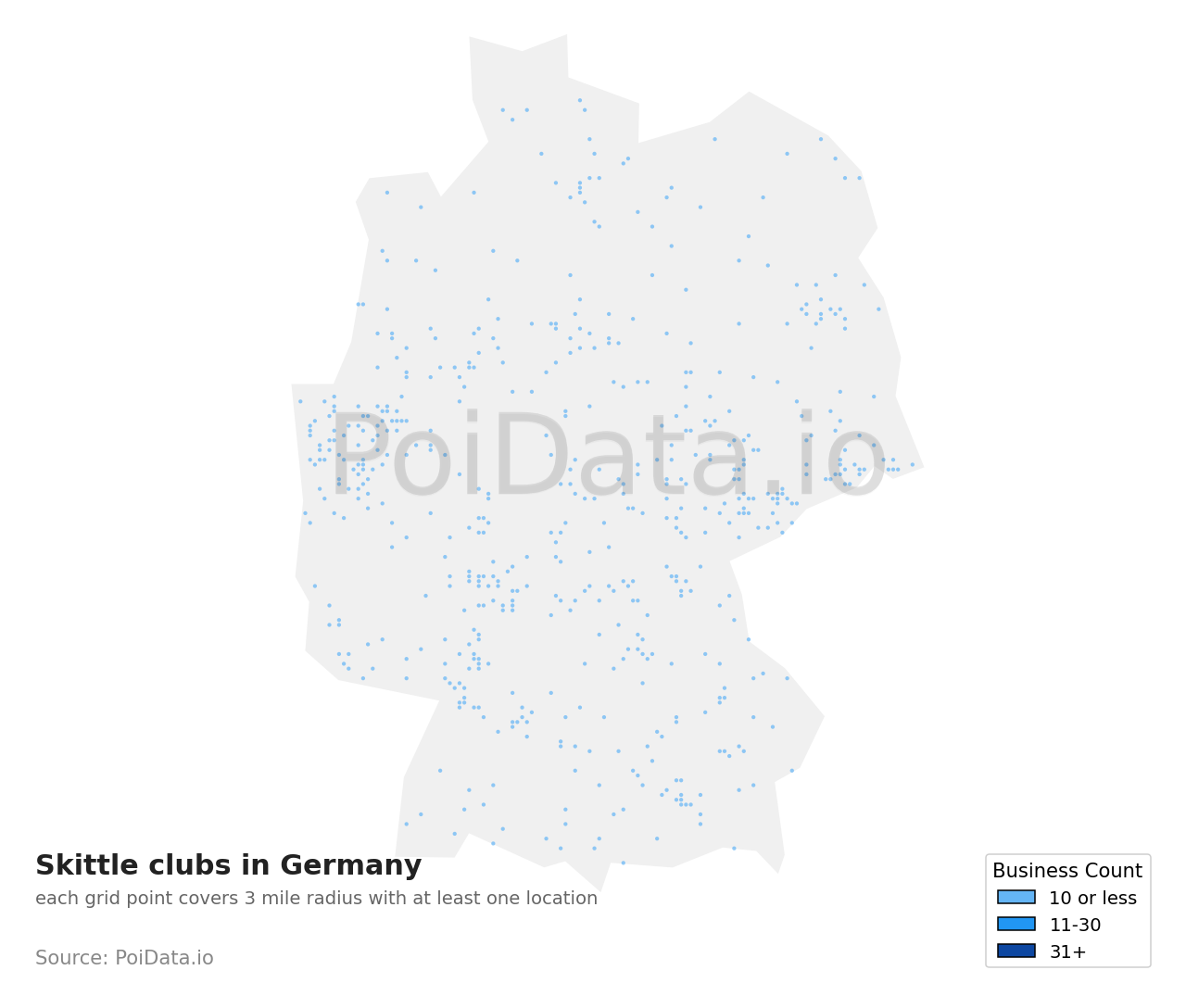 Skittle club density map for Germany