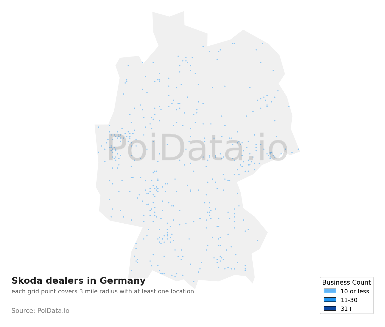Skoda dealer density map for Germany
