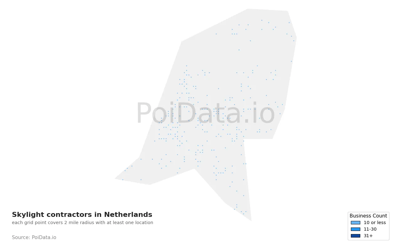 Skylight contractor density map for Netherlands