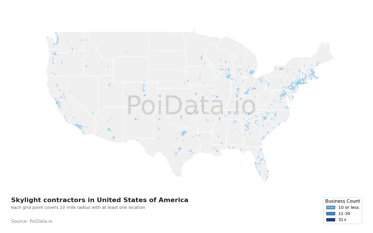 Skylight contractor density map for United States