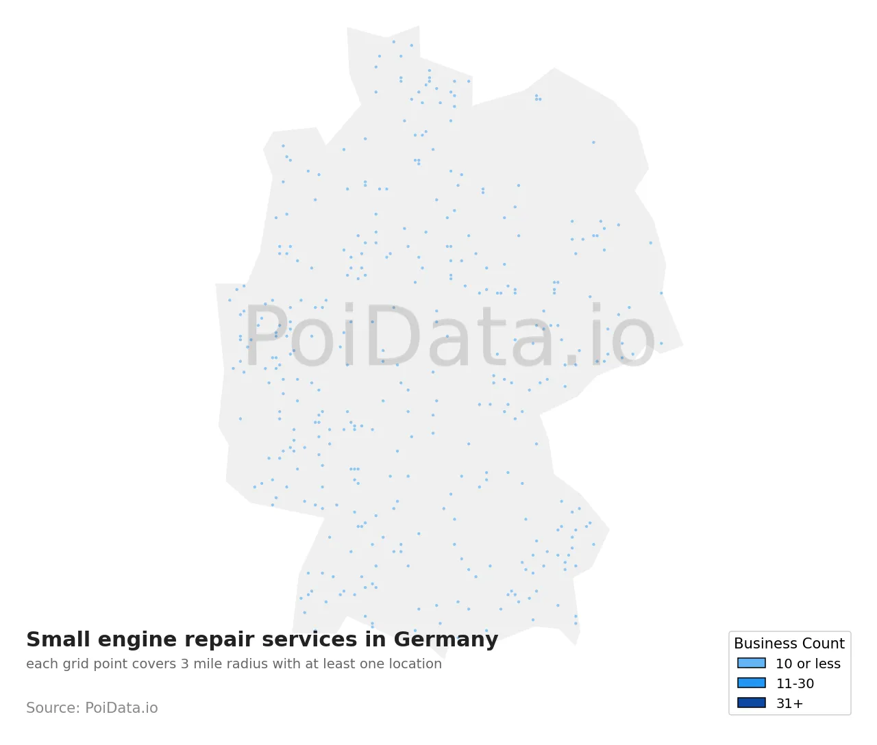 Small engine repair service density map for Germany